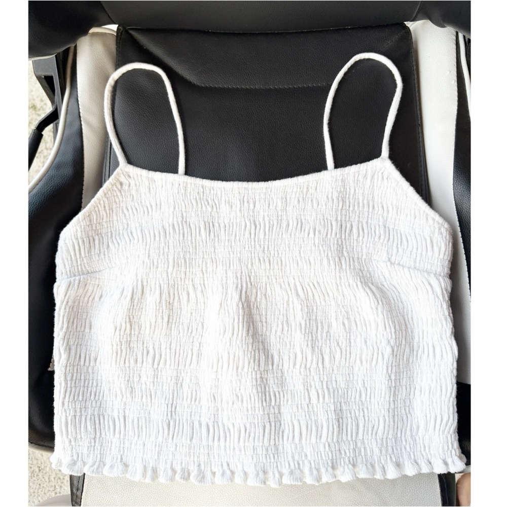 Rebecca Taylor White Smocked Cami Crop Top
